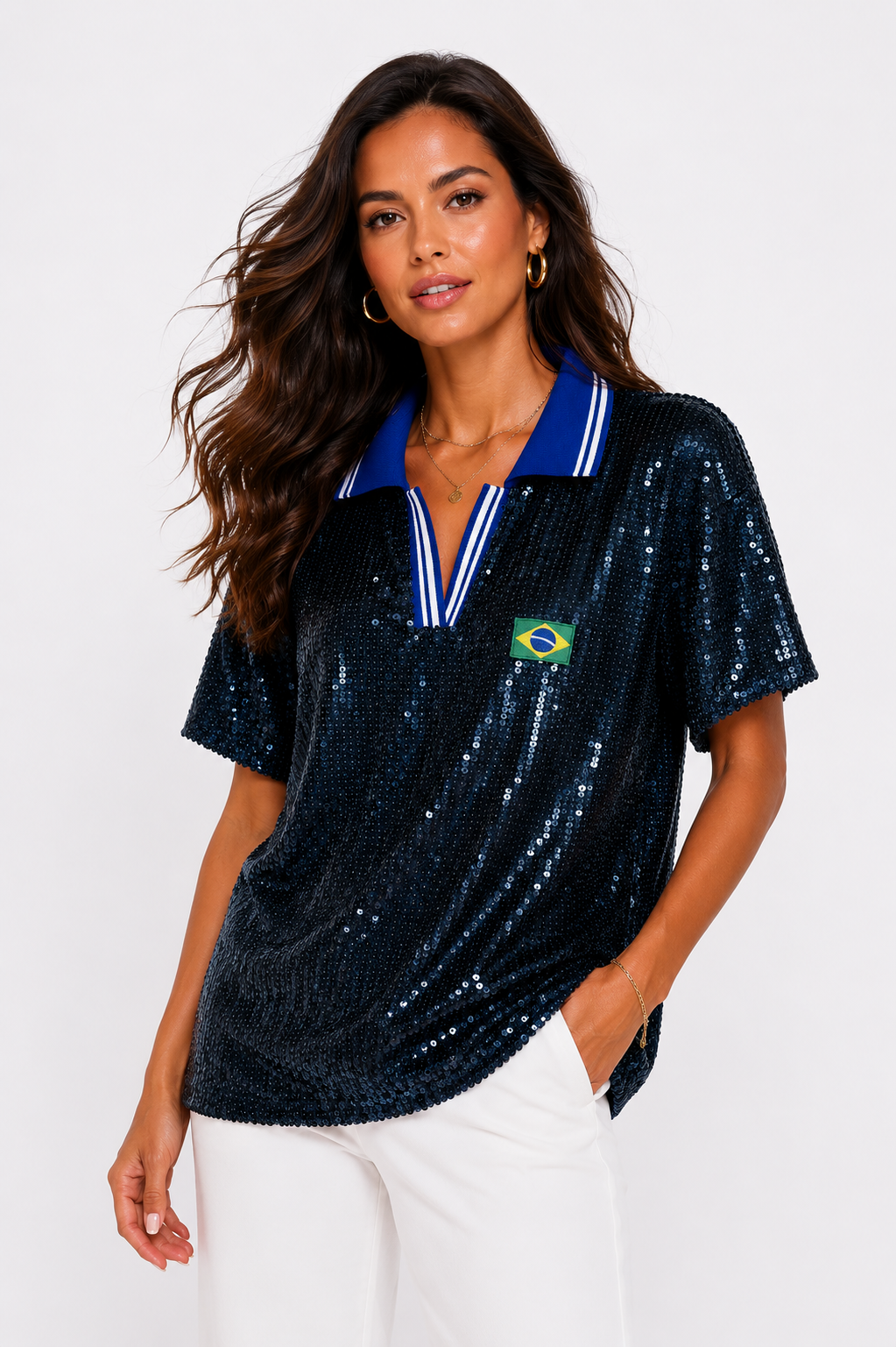 Blusa Paetê Copa Glam - Azul Escuro
