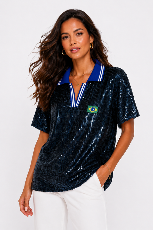 Blusa Paetê Copa Glam - Azul Escuro