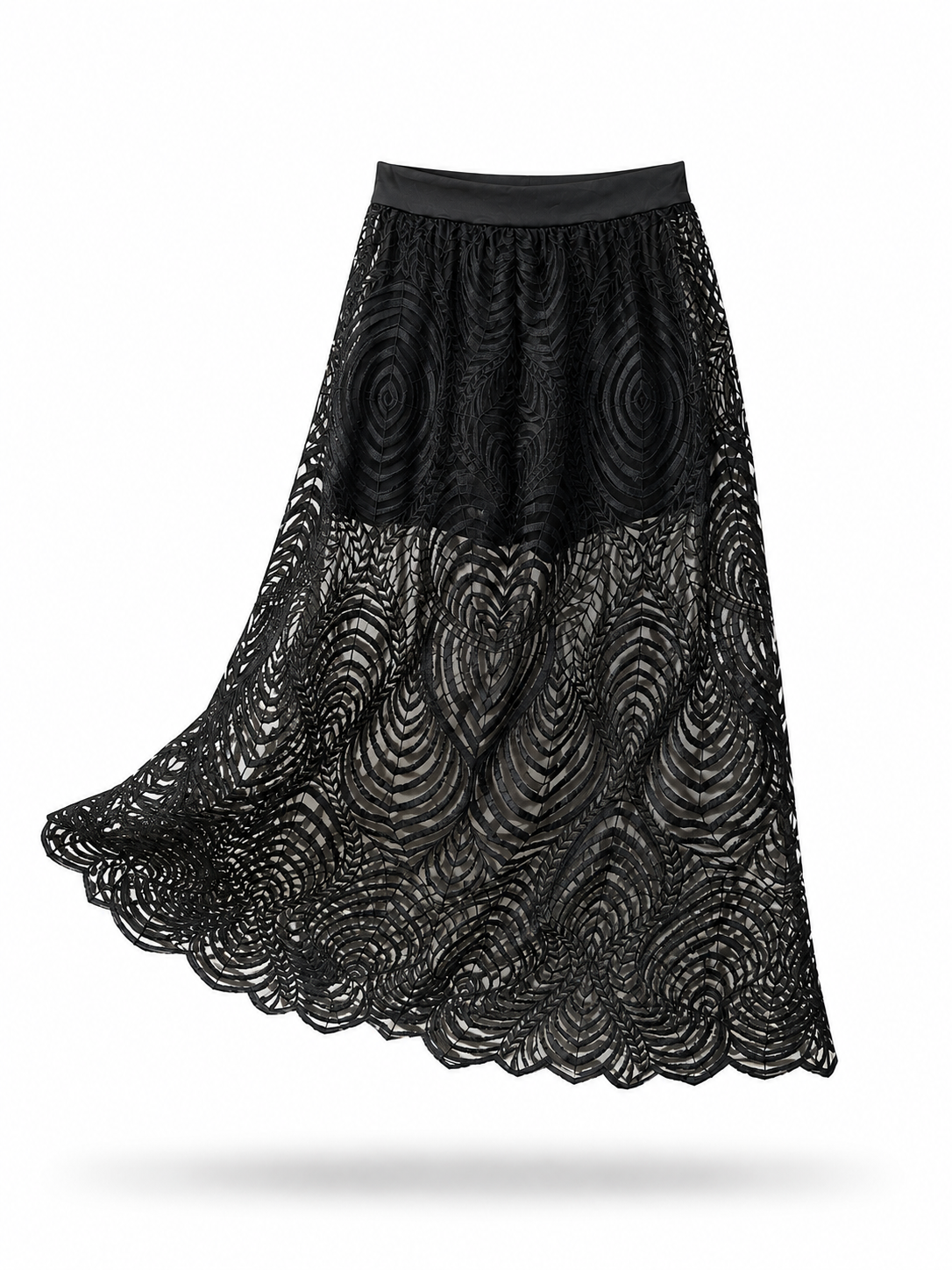 Saia Midi Renda Noir - Preto