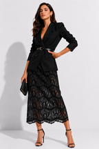 Saia Midi Renda Black Essence - Preto