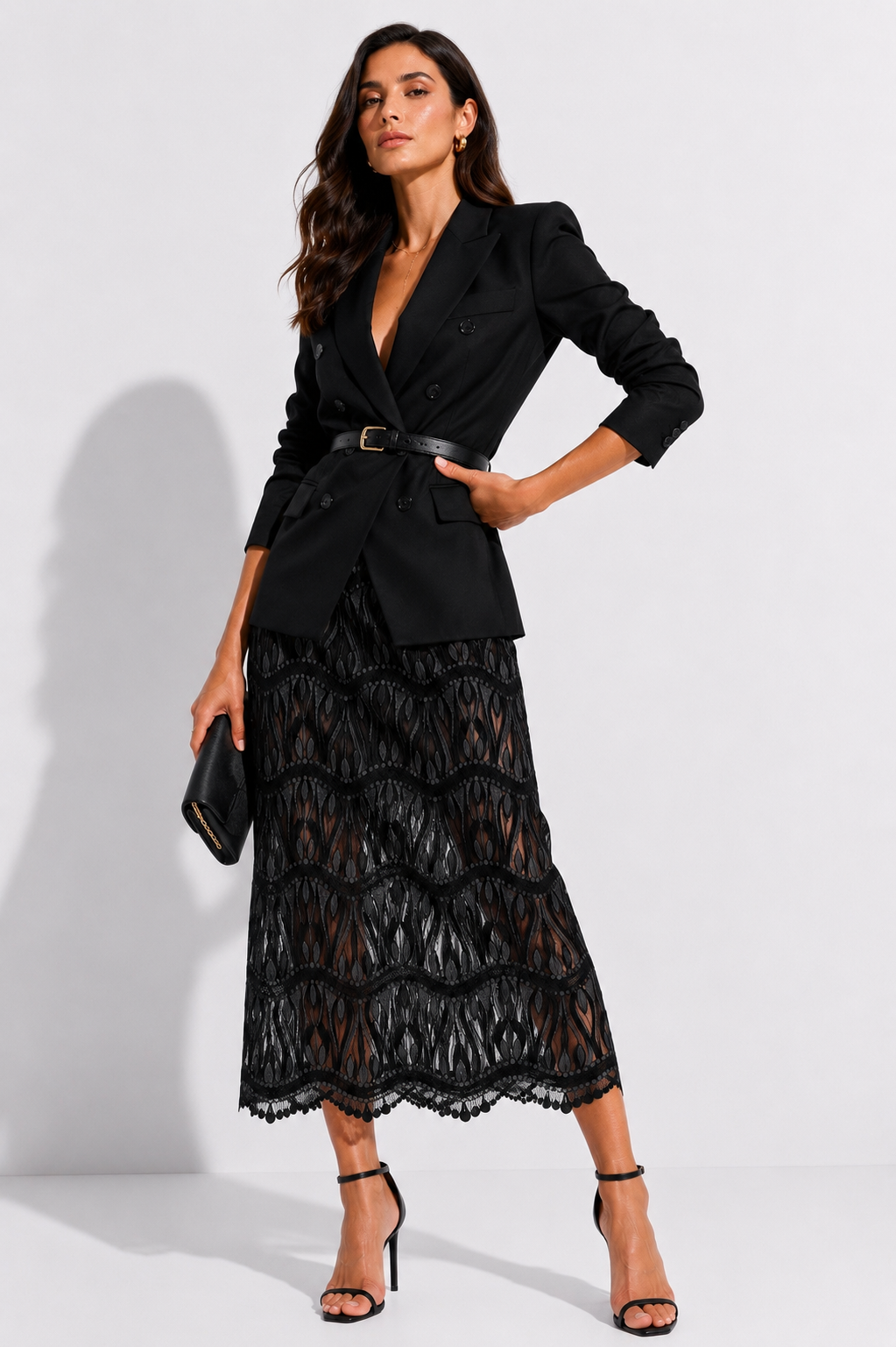 Saia Midi Renda Black Essence - Preto