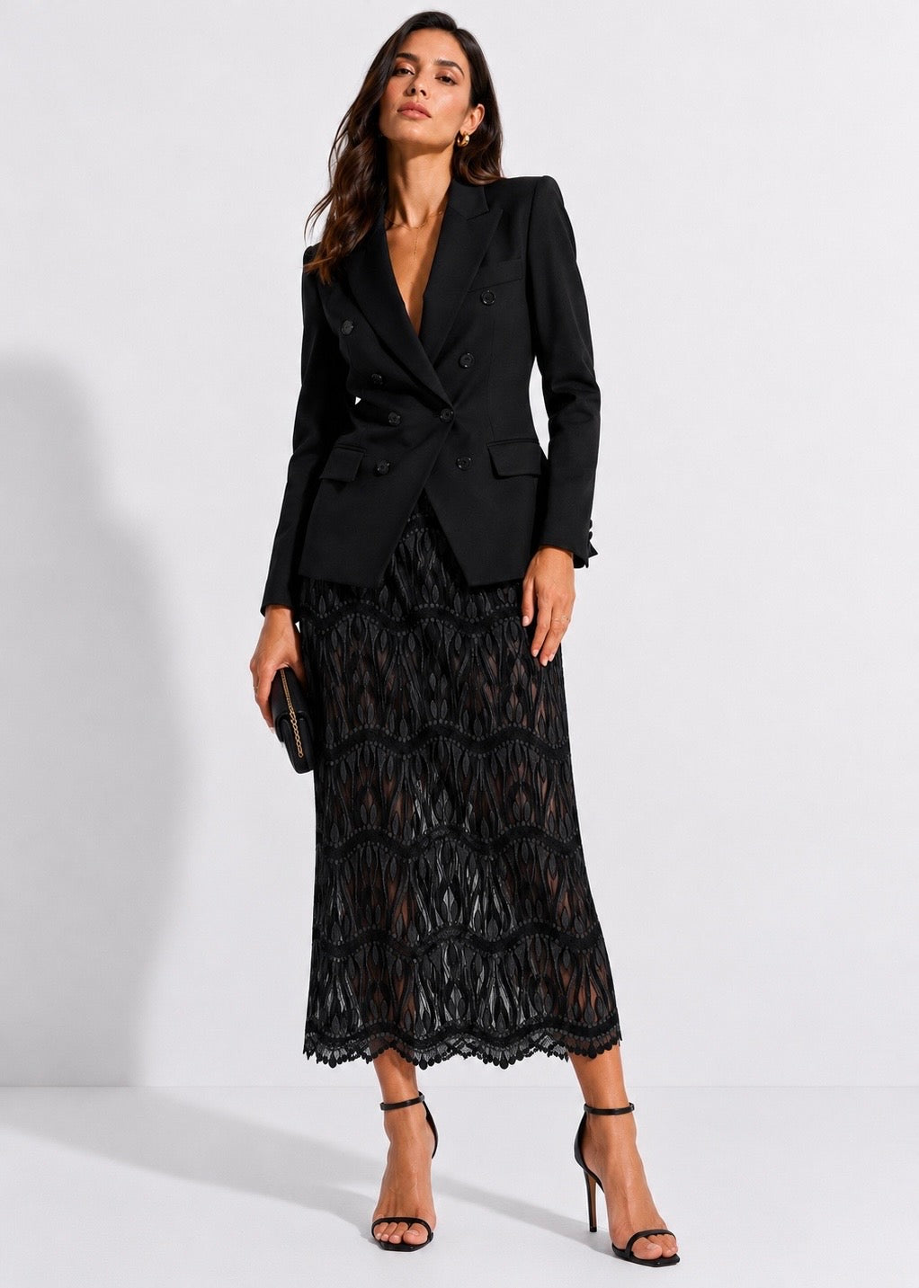 Saia Midi Renda Black Essence - Preto