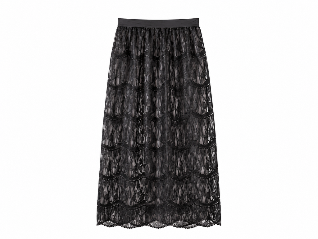 Saia Midi Renda Black Essence - Preto