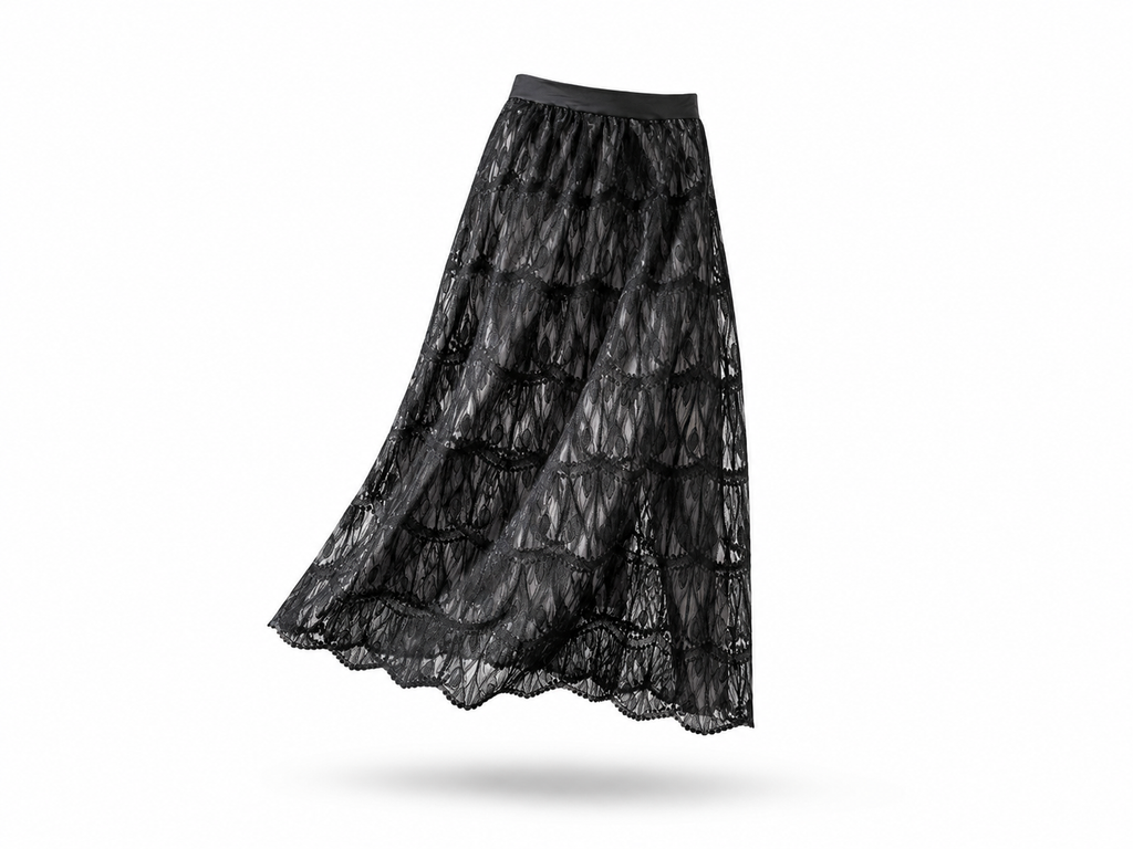 Saia Midi Renda Black Essence - Preto