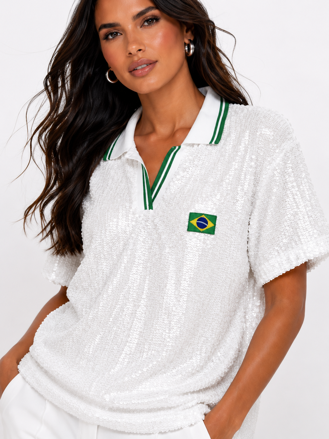 Blusa Paetê Copa Glam - Branco