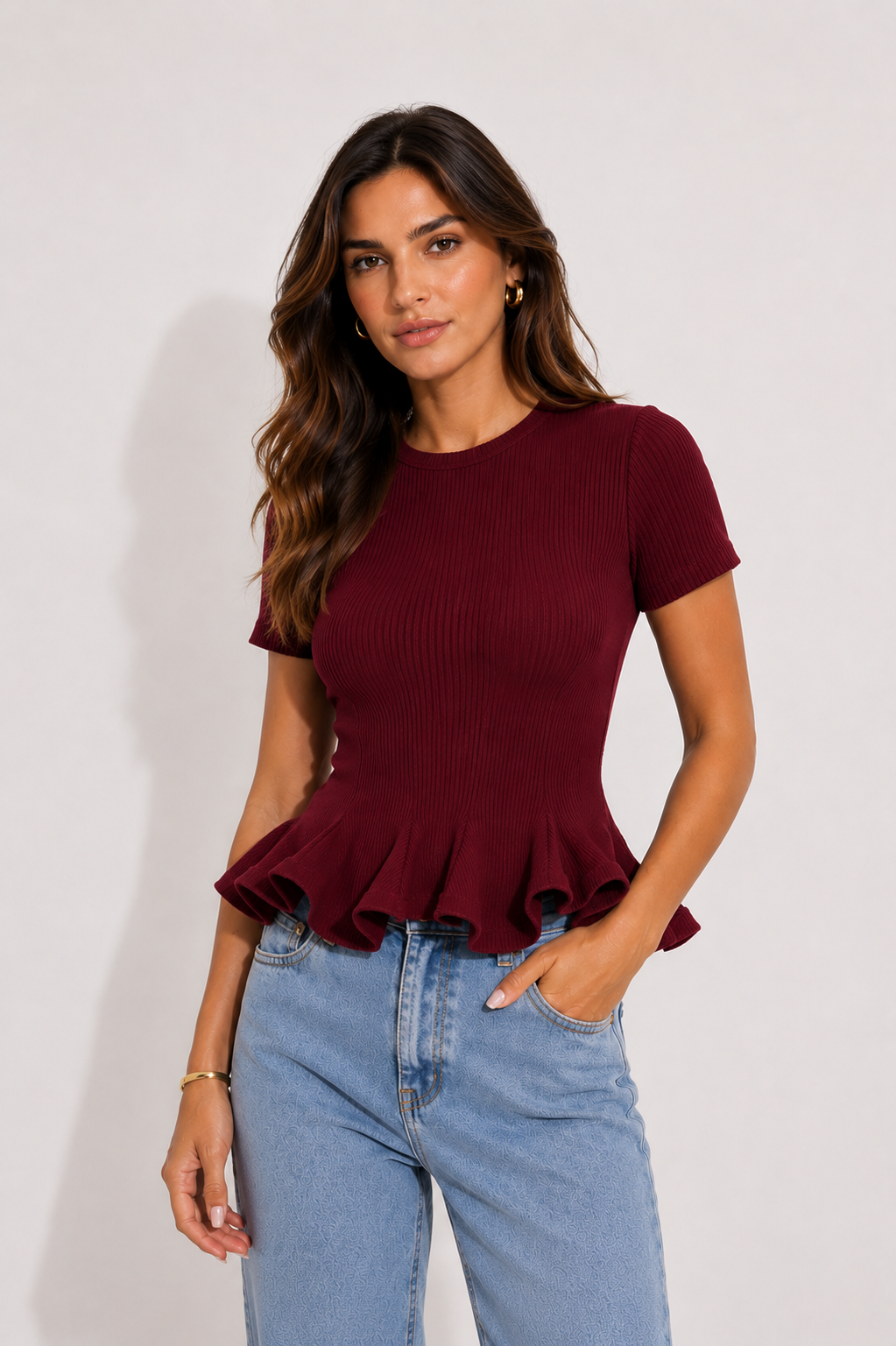 Blusa Peplum Canelada