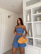 Conjunto Shorts e Top com Aplicações - Azul