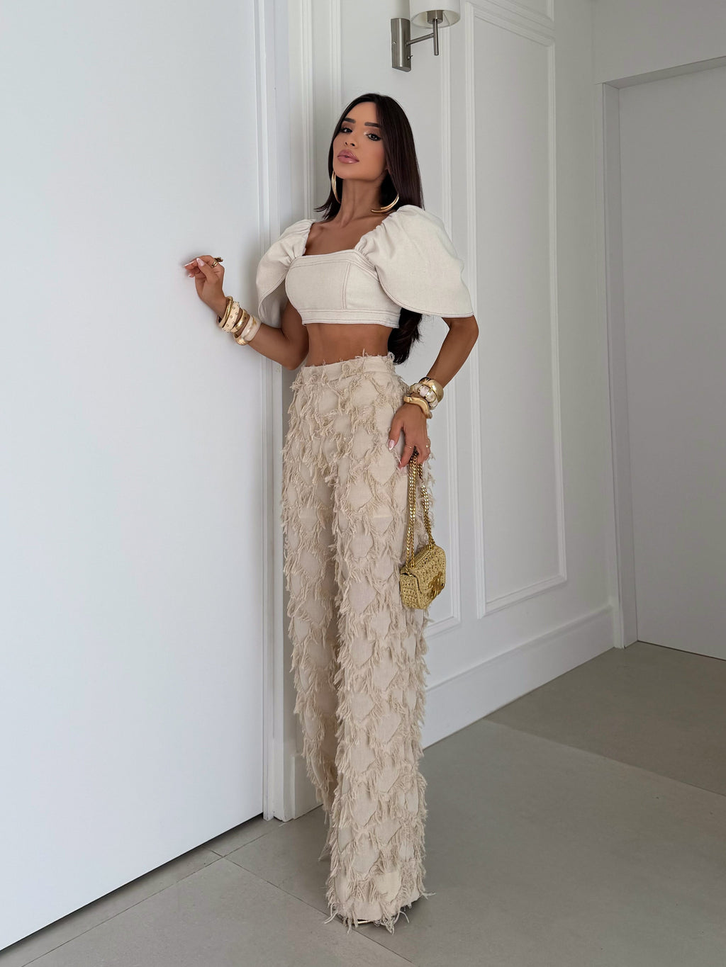 Conjunto Calça e Top Com Manga Bufante