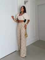 Conjunto Calça e Top Com Manga Bufante