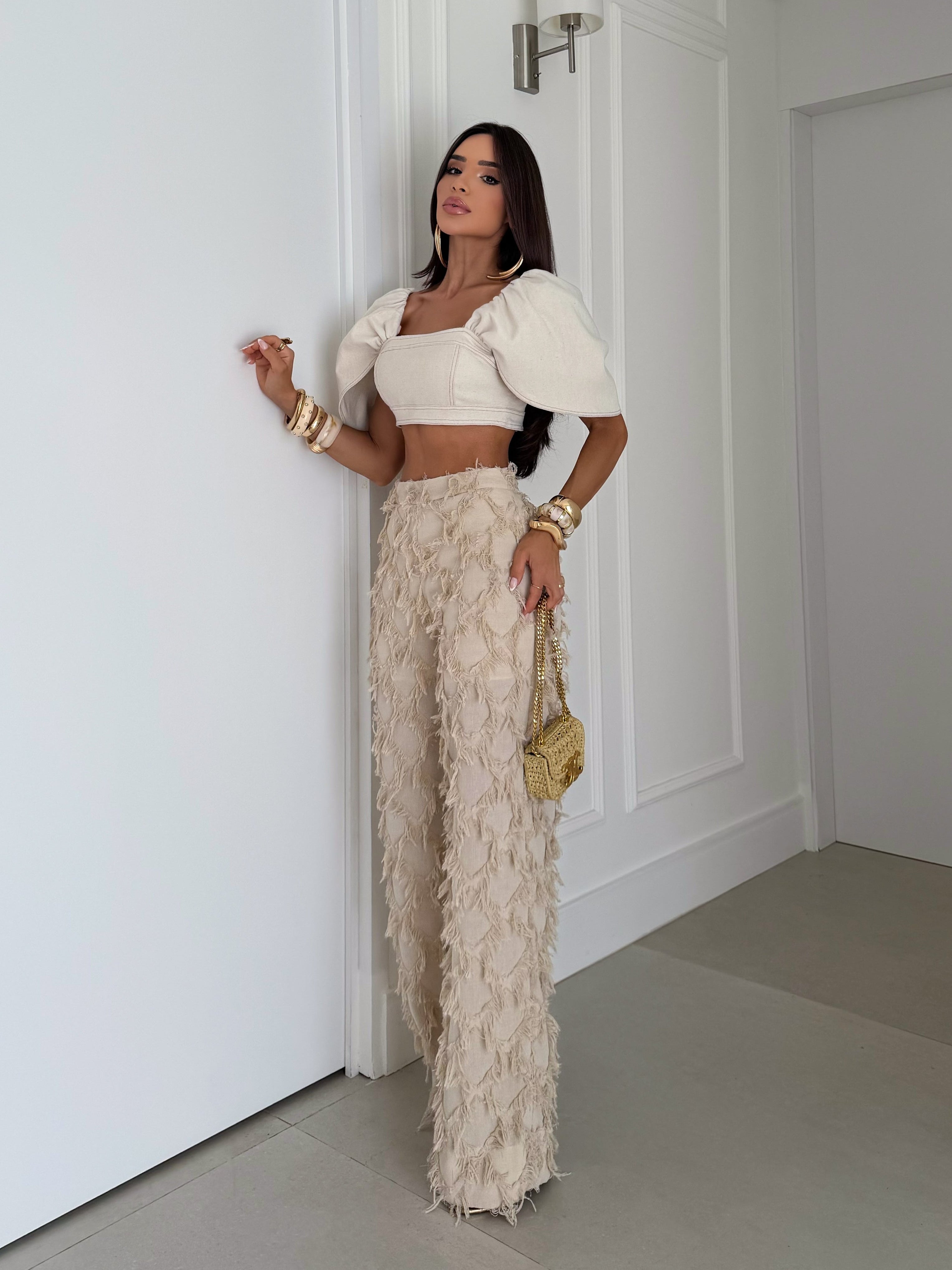 Conjunto Calça e Top Com Manga Bufante