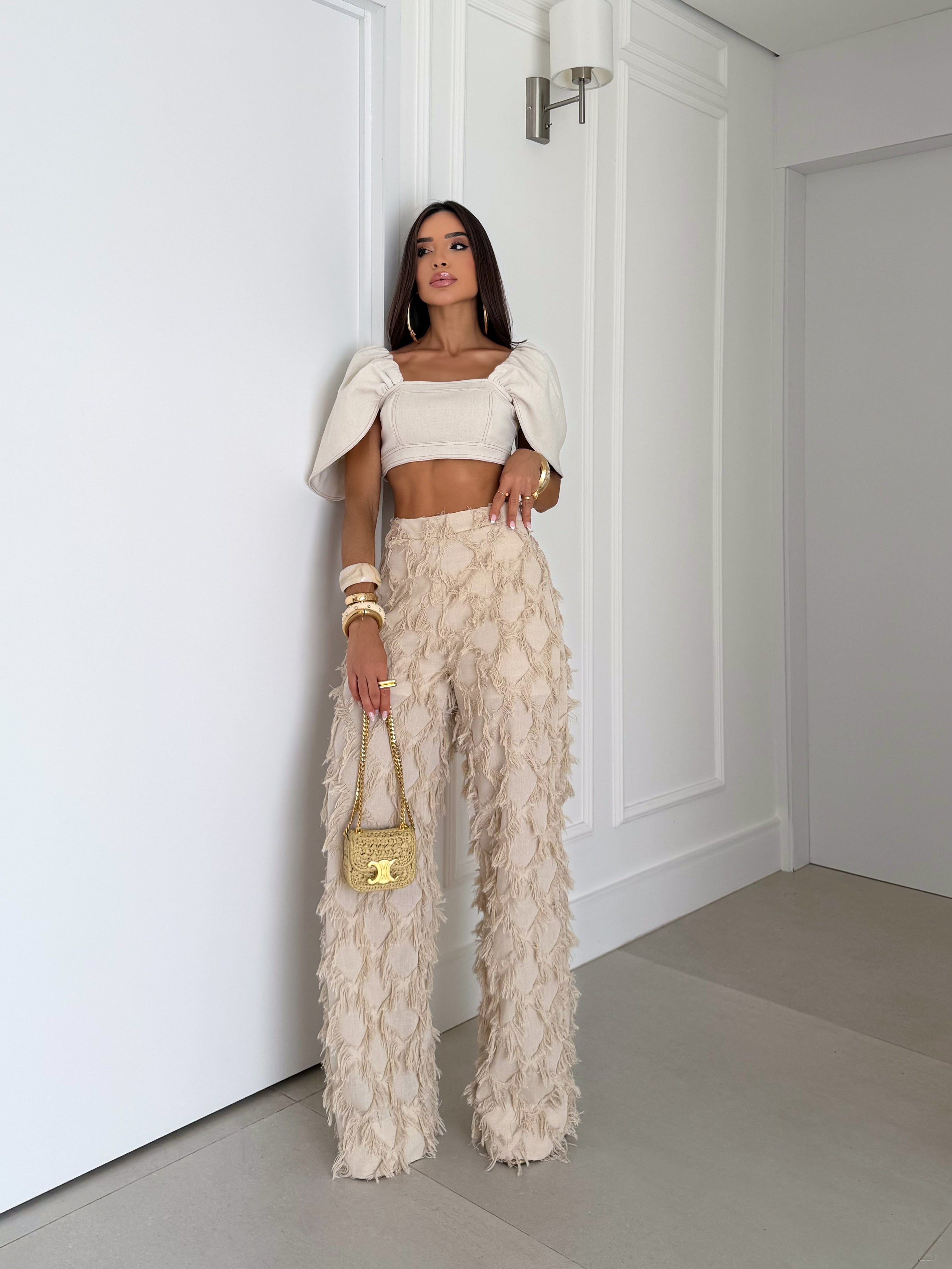 Conjunto Calça e Top Com Manga Bufante