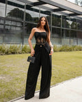 Calça Pantalona Black Linen - Preto