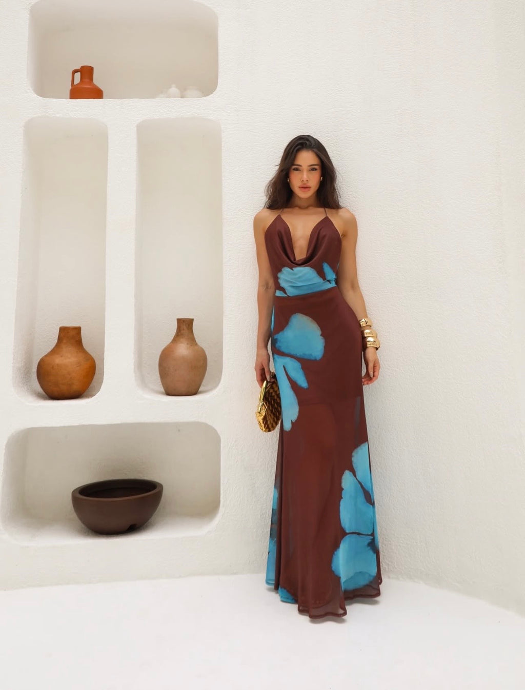 Vestido Decote Degagê - Marrom