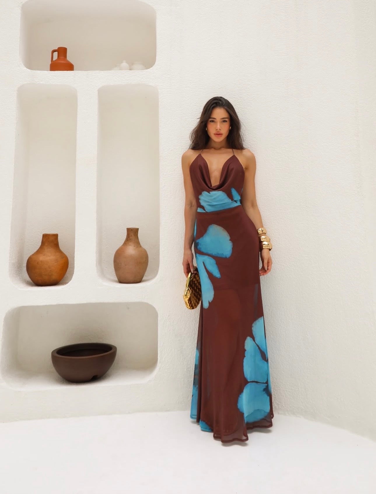 Vestido Decote Degagê - Marrom