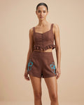 Conjunto Short e Blusa com Bordado - Marrom
