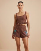 Conjunto Short e Blusa com Bordado - Marrom