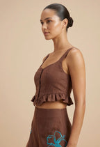 Conjunto Short e Blusa com Bordado - Marrom