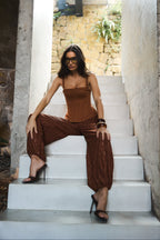Conjunto Calça Aladin e Corset - Marrom