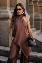 Blusa Satin Halter Chic - Marrom