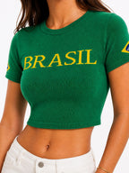 Cropped Tricô Modal Brasil - Verde