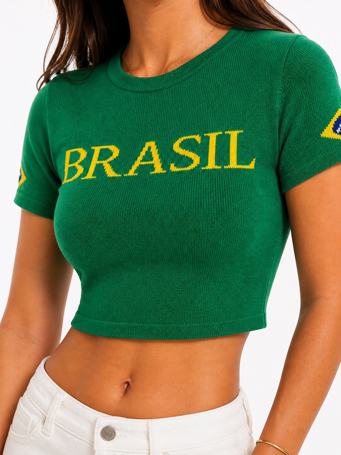 Cropped Tricô Modal Brasil - Verde