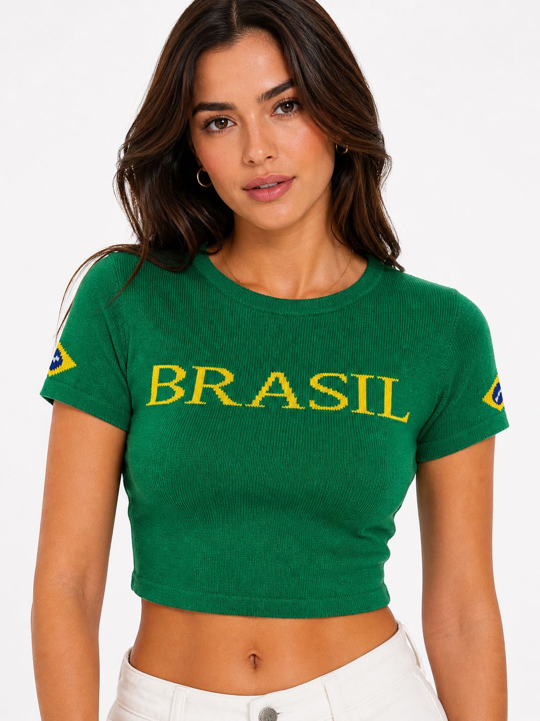 Cropped Tricô Modal Brasil - Verde