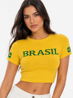 Cropped Tricô Modal Brasil - Amarelo