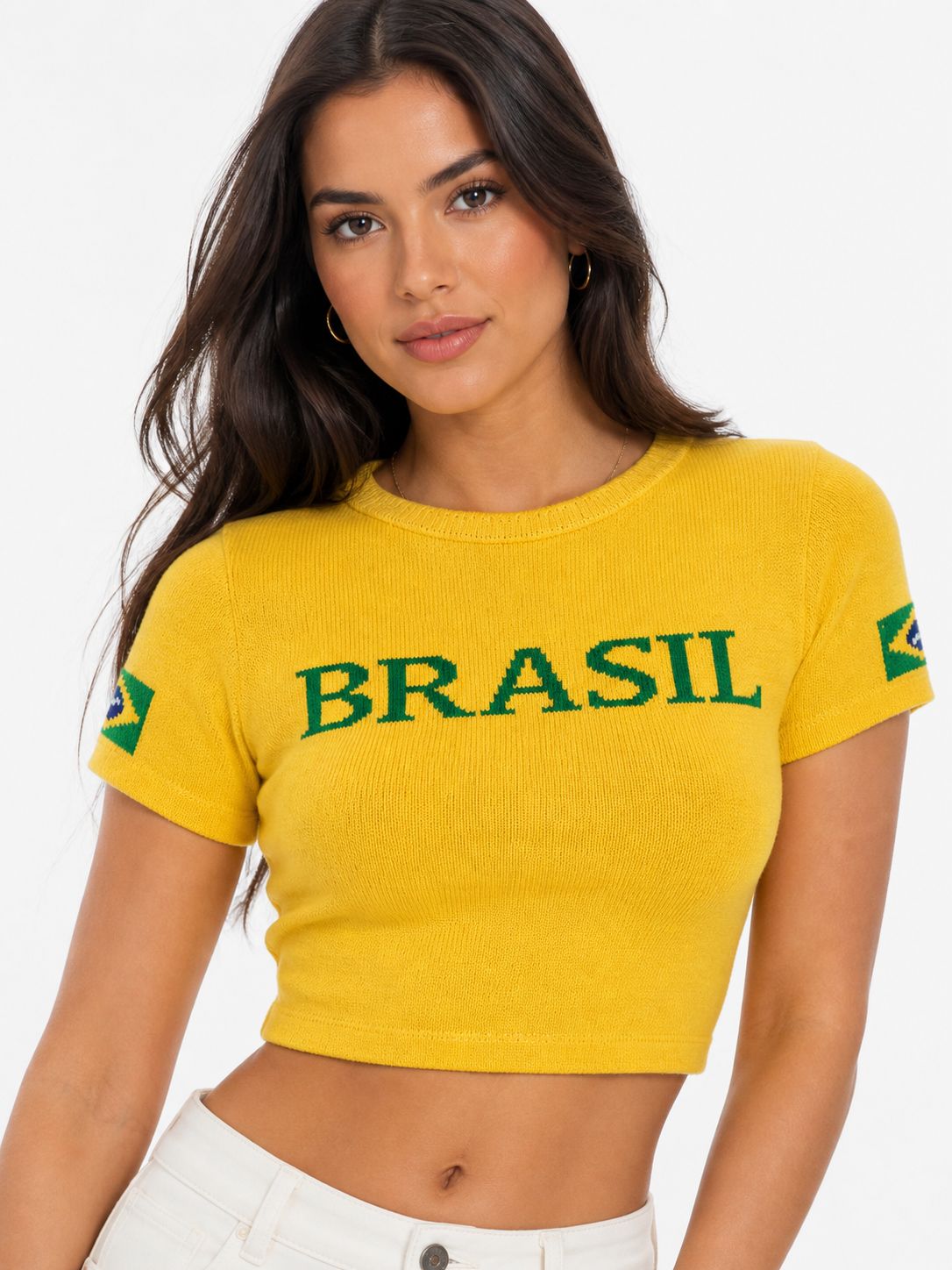 Cropped Tricô Modal Brasil - Amarelo