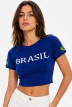 Cropped Tricô Modal Brasil - Azul