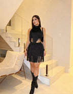Conjunto Franja Western Crochet - Preto