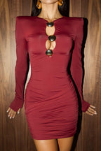 Vestido Luxe Gold Rings - Vinho