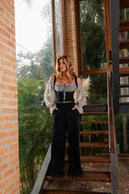 Conjunto Rustic Chic - Preto com off-white (listrado)