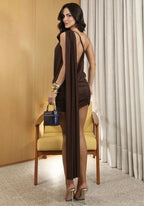Vestido Draped Stone - Elegance Marrom