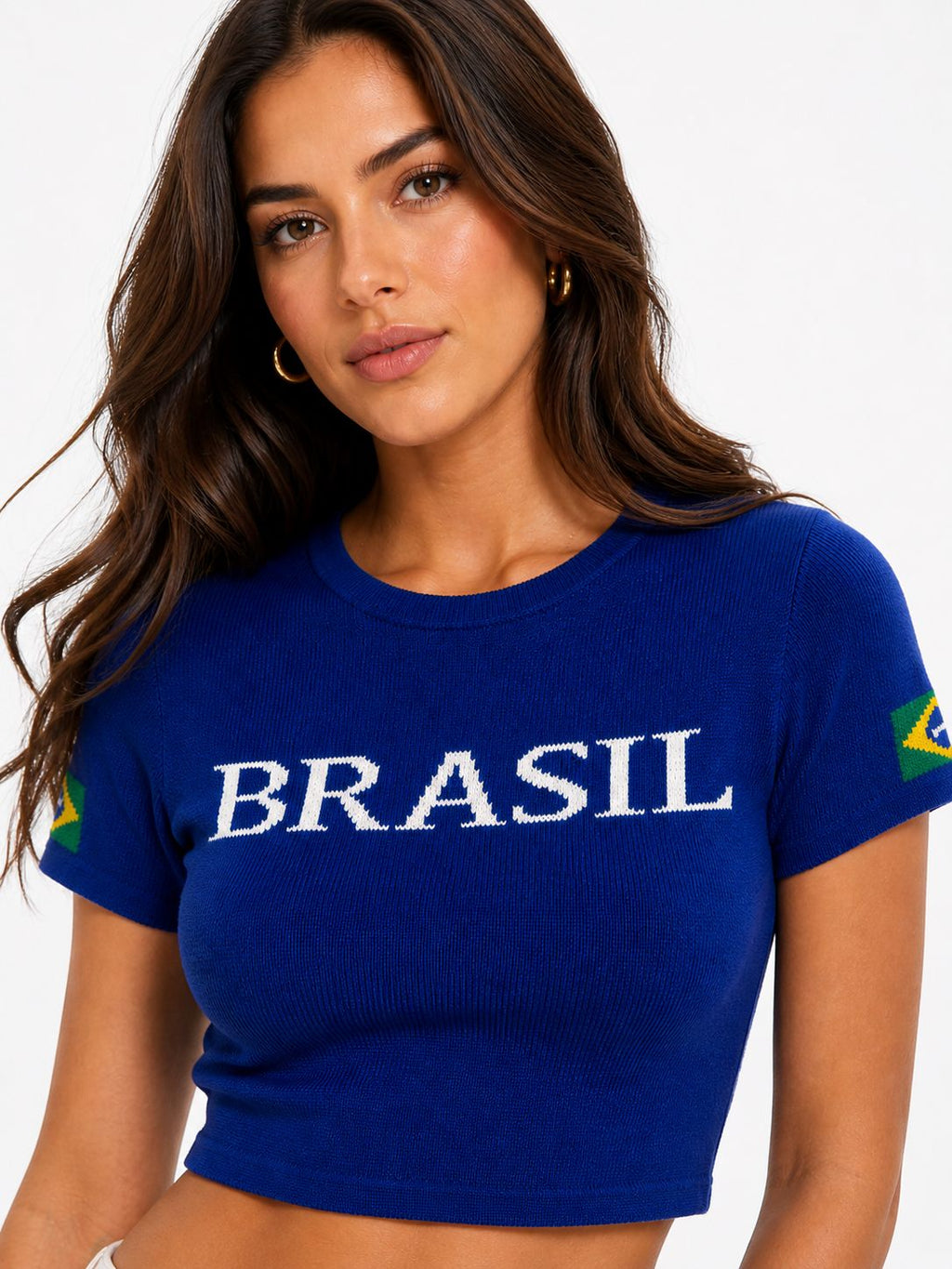 Cropped Tricô Modal Brasil - Azul