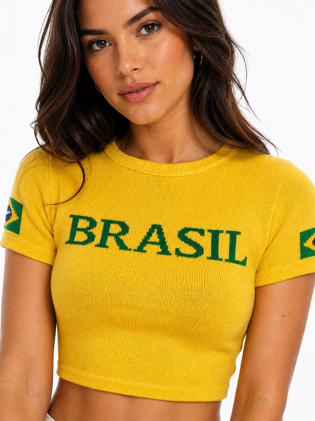 Cropped Tricô Modal Brasil - Amarelo