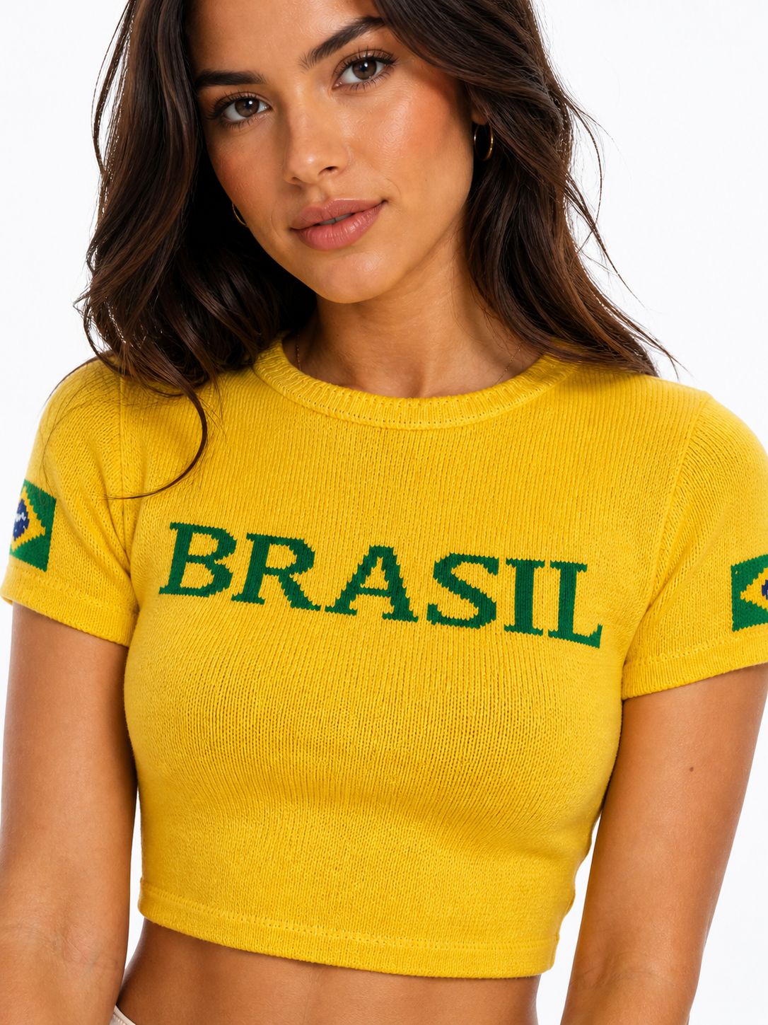 Cropped Tricô Modal Brasil - Amarelo